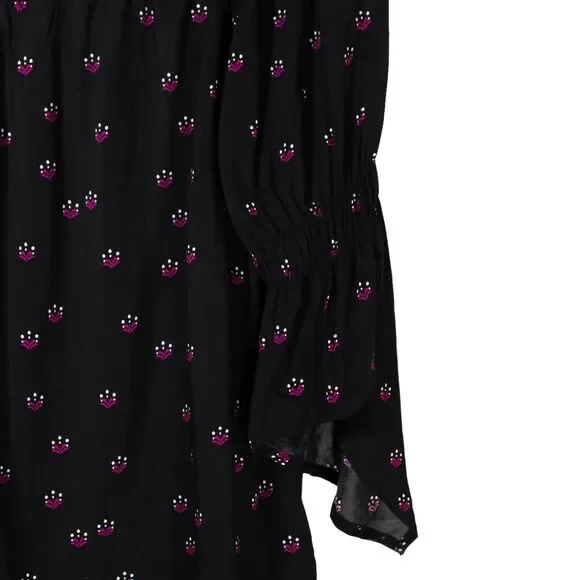 Express Women's Blouse Black Pink Floral Off Shoulder Ribbed 3/4 Sleeve Top M - Picture 9 of 9
